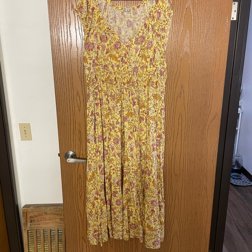 Old Navy Yellow and Pink Floral Midi Dress